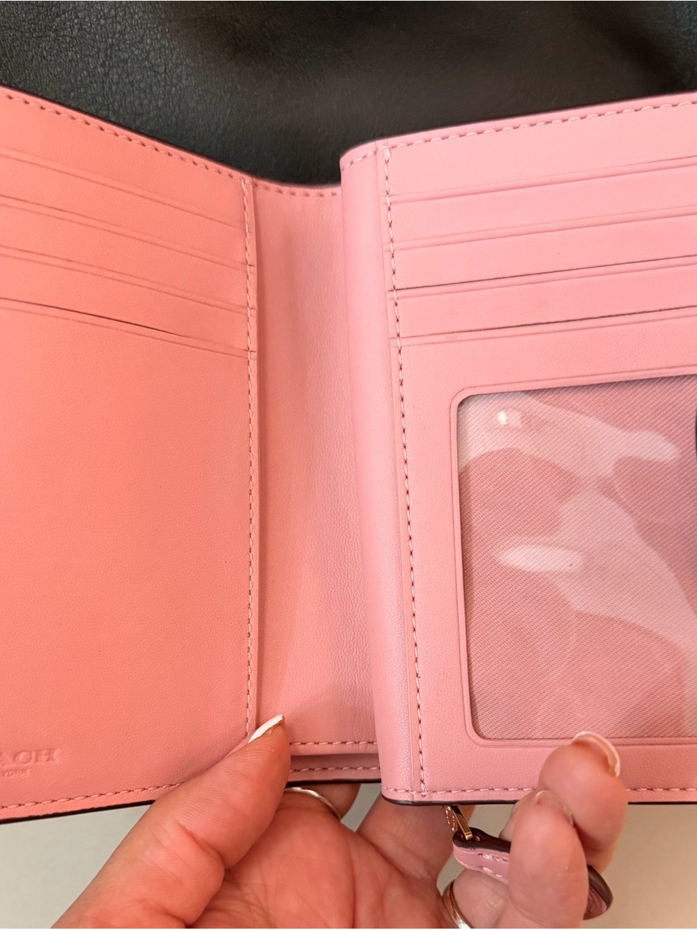 Coach Brown Signature Canvas Wallet with Pink Snap Tab - Picture 3 of 9